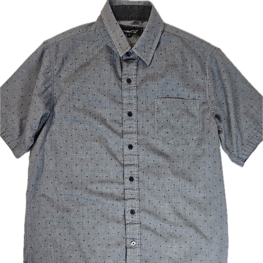 Coastal Shirt Mens Small Gray Short‎ Sleeve Button Up Micro Dot Chambray Casual